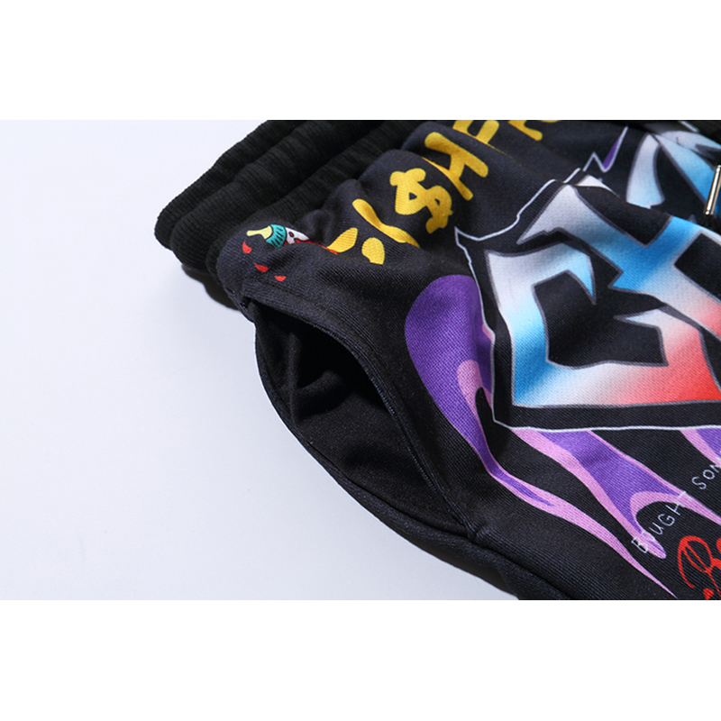 Aolamegs Shorts Men Cartoon Graffiti Print Bermuda Beach Knee-length Shorts Hip Hop Elastic Waist High Street Summer Sweatpants 220507