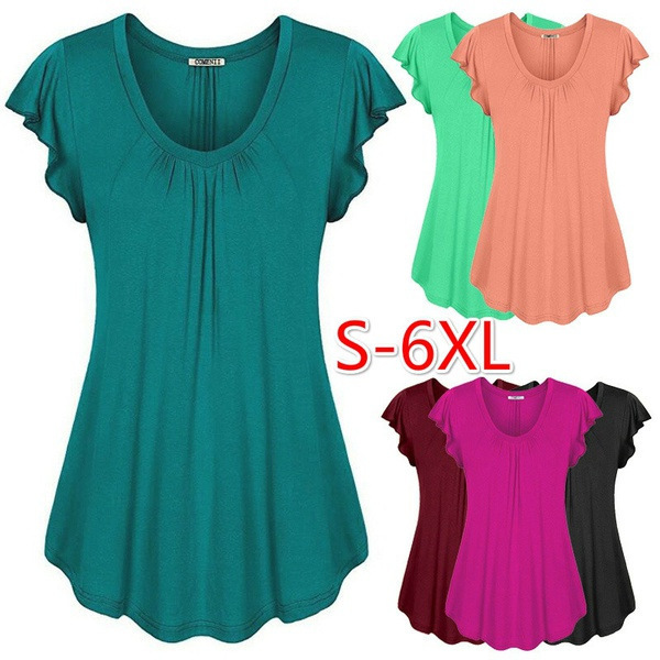 womens spring and summer solid color lotus leaf sleeve shortsleeved Tshirt womens clothing 220615, Orange
womens spring and summer solid color lotus leaf sleeve shortsleeved Tshirt womens clothing 220615, Orange