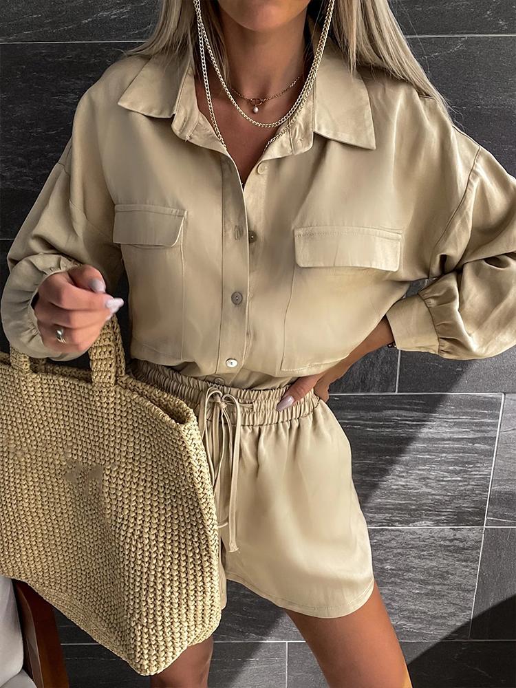 Women' Tracksuits Women Fashion Solid Turn-down Collar Button Blouses&Drawstring Shorts Suit Casual Long Sleeve Two Piece Set Sexy Beac, 01 white
Women' Tracksuits Women Fashion Solid Turn-down Collar Button Blouses&Drawstring Shorts Suit Casual Long Sleeve Two Piece Set Sexy Beac, 01 white