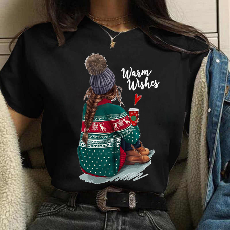 Coffee Girl Casual Womens Tshirt Black Womens Top Round Neck Womens Harajuku Fashion Short Sleeve 220527