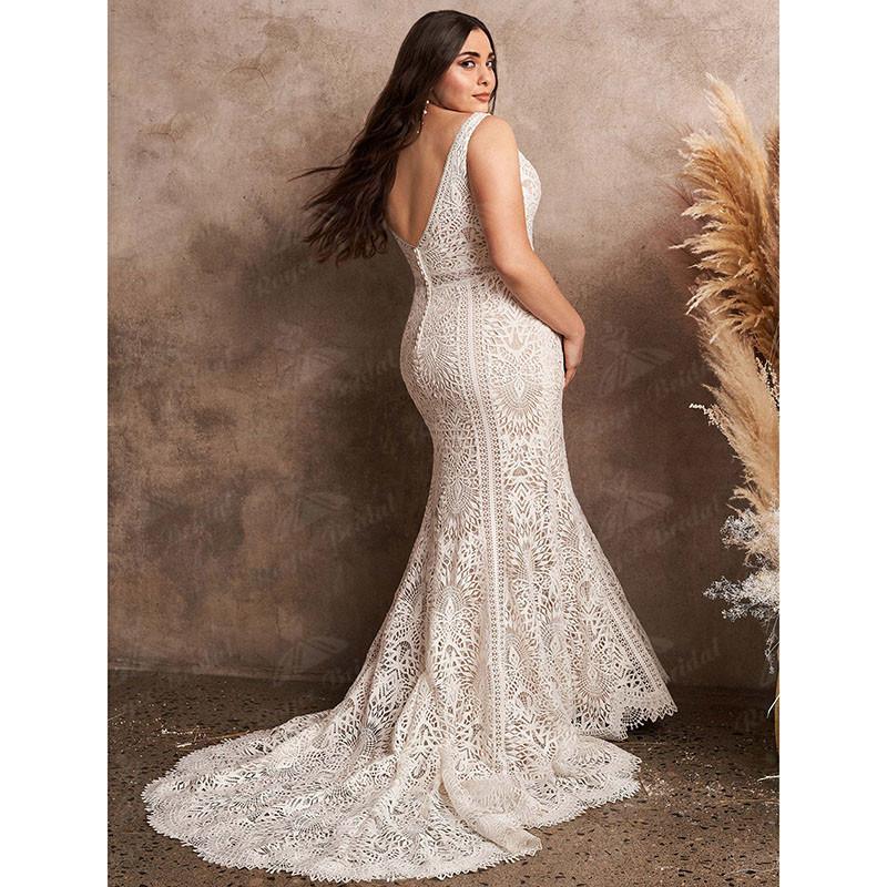 Plus Size Beach Mermaid Wedding Sresses Vintage Crochet Lace V-neck Bohemian Outdoor Bridal Gown robe mariee boheme chic
