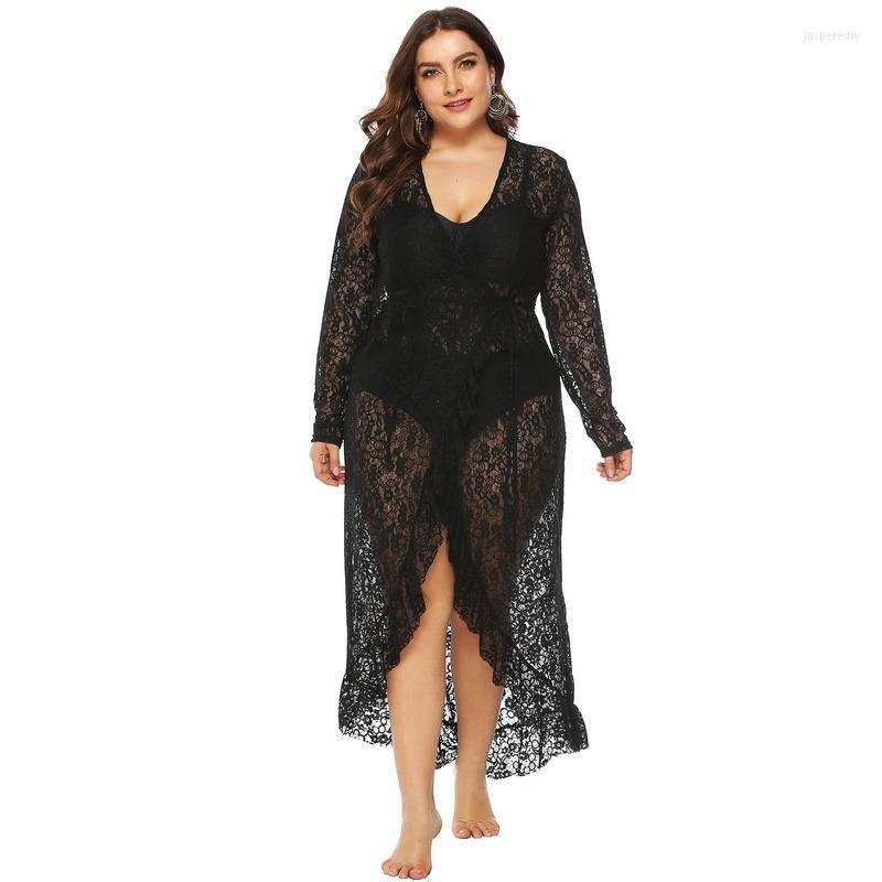 Plus Size Dresses Black Beach Women Clothing 4XL Summer Sexy Perspective Lace Deep V Irregular Ruffles Strap Casual 1728 Jasp22
Plus Size Dresses Black Beach Women Clothing 4XL Summer Sexy Perspective Lace Deep V Irregular Ruffles Strap Casual 1728 Jasp22