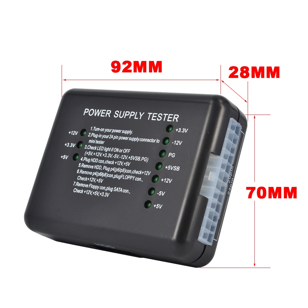 Black PC ATX BTX ITX Power Supply Tester 24 Pin Computer Diagnostic Tool Power Measuring LED Instrument Diagnostic Tool Testing