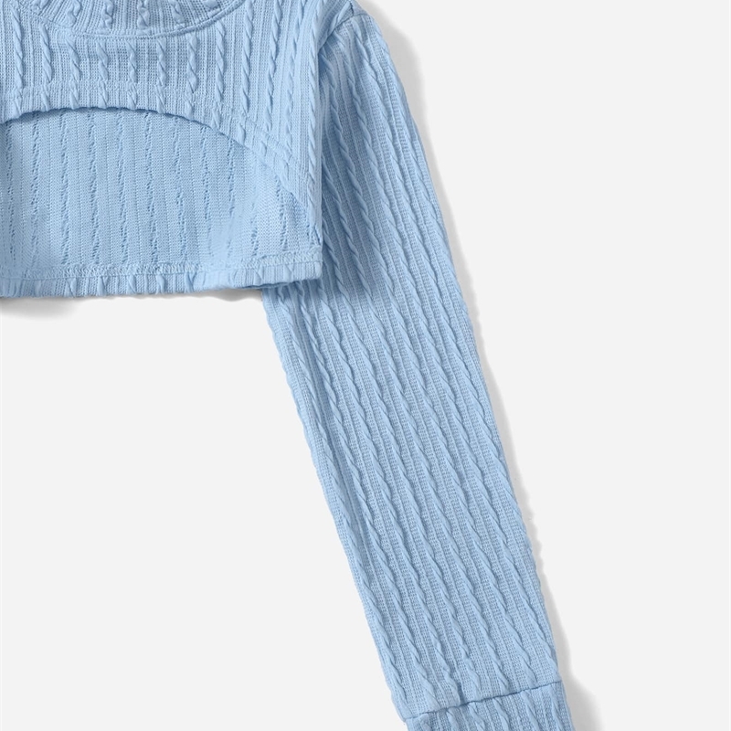 Girls Mock Neck Asymmetrical Hem Textured Top & Tank SHE