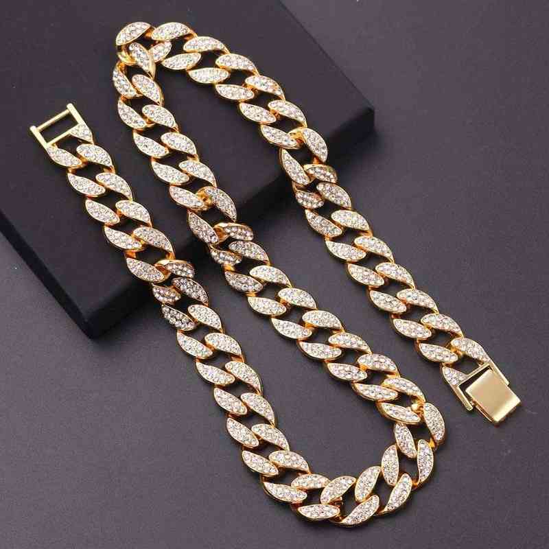 Iced Out Chain Hip Hop Necklace Charms Jewelry Gold Silver Color Rhinestone CZ Clasp Choker For Men Rapper Bling Long Necklace Y220318