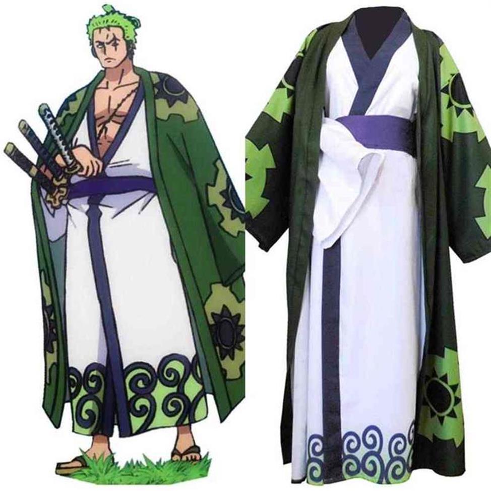 One Piece Roronoa Zoro Cosplay Costume Kimono Robe Full Suit AA220324303o215e