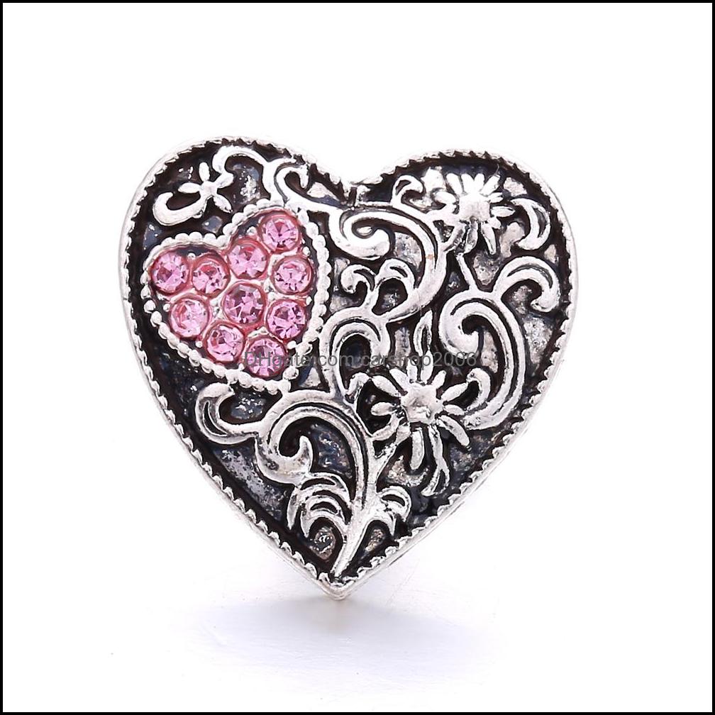 Charms Heart Love Rhinestone Snap Button Women Jewelry Findings 18Mm Metal Snaps Buttons Diy Bracelet Jewellery Wholesal Dhseller2010 Dhv0D