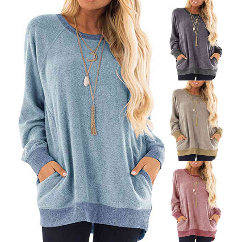 Autumn and winter 2021 women' round neck contrast pocket sweater long sleeve Pullover Sweatshirt casual T-shirt, Deep purple leopard print
Autumn and winter 2021 women' round neck contrast pocket sweater long sleeve Pullover Sweatshirt casual T-shirt, Deep purple leopard print