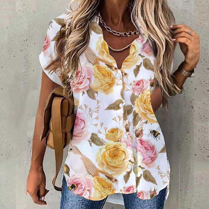 Women' Blouses & Shirts Women Turn Down Collar Buttons Printed Loose Fashion Vacation Floral Short Sleeve Casual V Neck Tops Hiking Protect, Blue
Women' Blouses & Shirts Women Turn Down Collar Buttons Printed Loose Fashion Vacation Floral Short Sleeve Casual V Neck Tops Hiking Protect, Blue