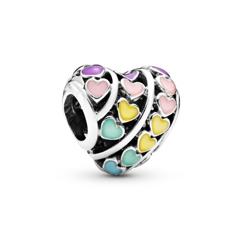 New Popular 925 Sterling Silver Colorful Rainbow Love Charm Beads Pendant For S925 Snake Charm Bracelets And Necklaces DI Fashion Jewelry