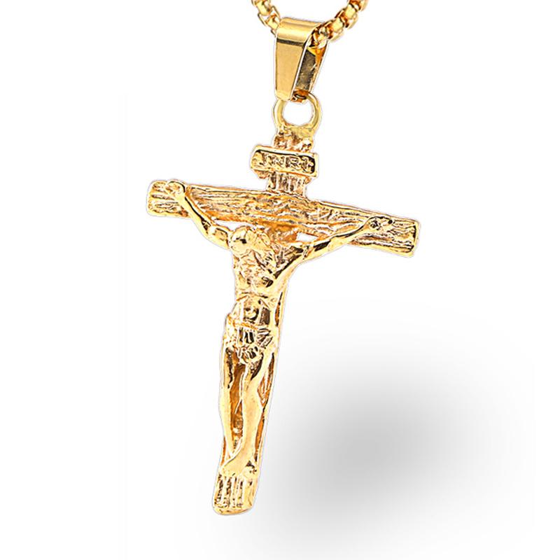 Pendant Necklaces RIR Cross INRI Crucifix Jesus Piece & Necklace Gold Color 316L Stainless Steel Men Chain Christian Jewelry Gifts Vinta