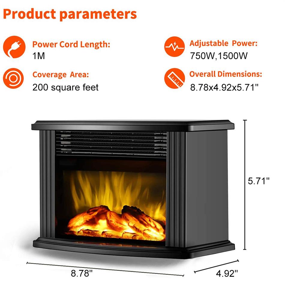1000W Electric Fireplace Hater with Remote Control Fireplace Electric Flame Decoration Portable Indoor Space Heater for Bedroom252