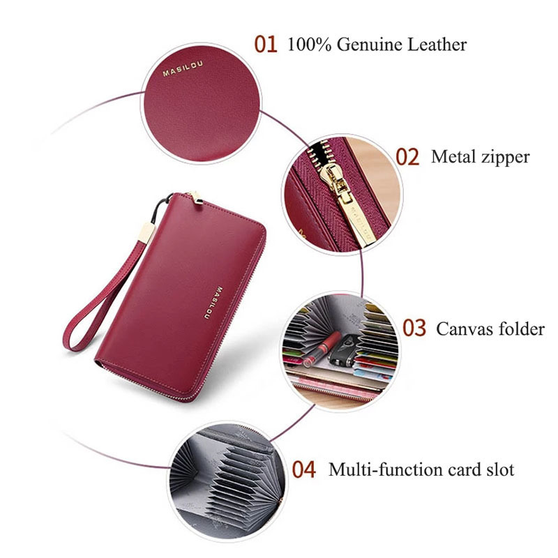 Genuine Leather Wallets Women Zipper RFID Blocking Clutch Bag 24/30 card slots Credit Card Holder Long Men purse 220421