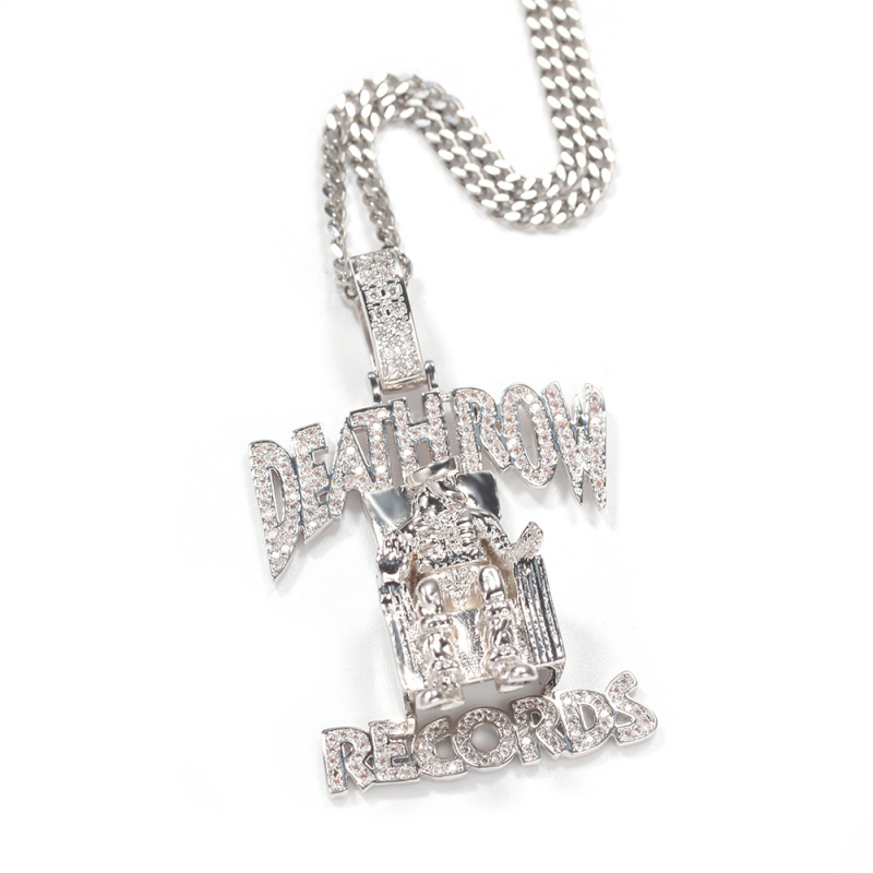Fashion Hip Hop Rock Style CZ DEATHROW Pendant Necklace Gold Stainless Steel Chain Necklace for Cool Men
