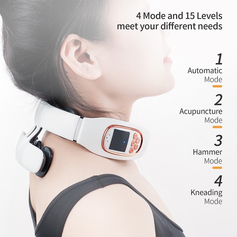 6 Heads Smart Electric Neck and Back Pulse Massager TENS Wireless Heat Cervical Vertebra Relax Pain Kneading Massage Machine 220512