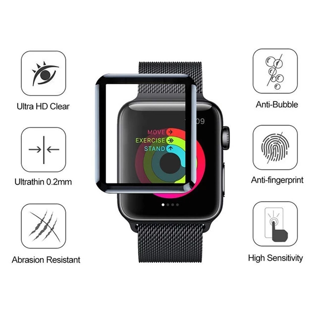 For Apple Watch iWatch 2 3 4 3D Soft Curved Edge Full Screen Protector Cover 41mm 45mm 38mm 42mm 40mm 44mm Tempered Glass Protector Protective With Re