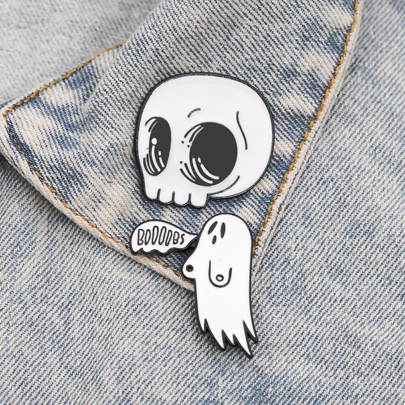 Image of Pins, Brooches Retro Happy Halloween Skull Robot Enamel Pins Ghost Pumpkin Backpack Clothes Lapel Pin Fun Badge Jewelry Gift