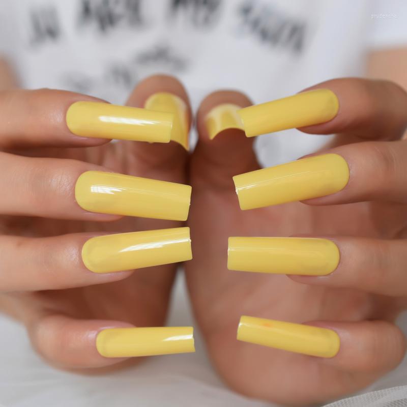 False Nails Extra Long Solid Color Yellow Fake Full Cover Glossy Gel Nail Kit Square Salon Fingernail Tips Women Manicure Prud22, L6181
False Nails Extra Long Solid Color Yellow Fake Full Cover Glossy Gel Nail Kit Square Salon Fingernail Tips Women Manicure Prud22, L6181