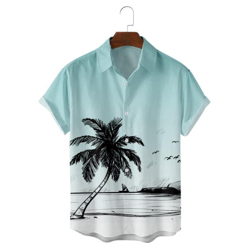 Men's Casual Shirts Coconut And Beach Print Shirt Hawaii Fashion American Vintage Style Summer Pocket For MenMen's, 3m37-light blue 
Men's Casual Shirts Coconut And Beach Print Shirt Hawaii Fashion American Vintage Style Summer Pocket For MenMen's, 3m37-light blue