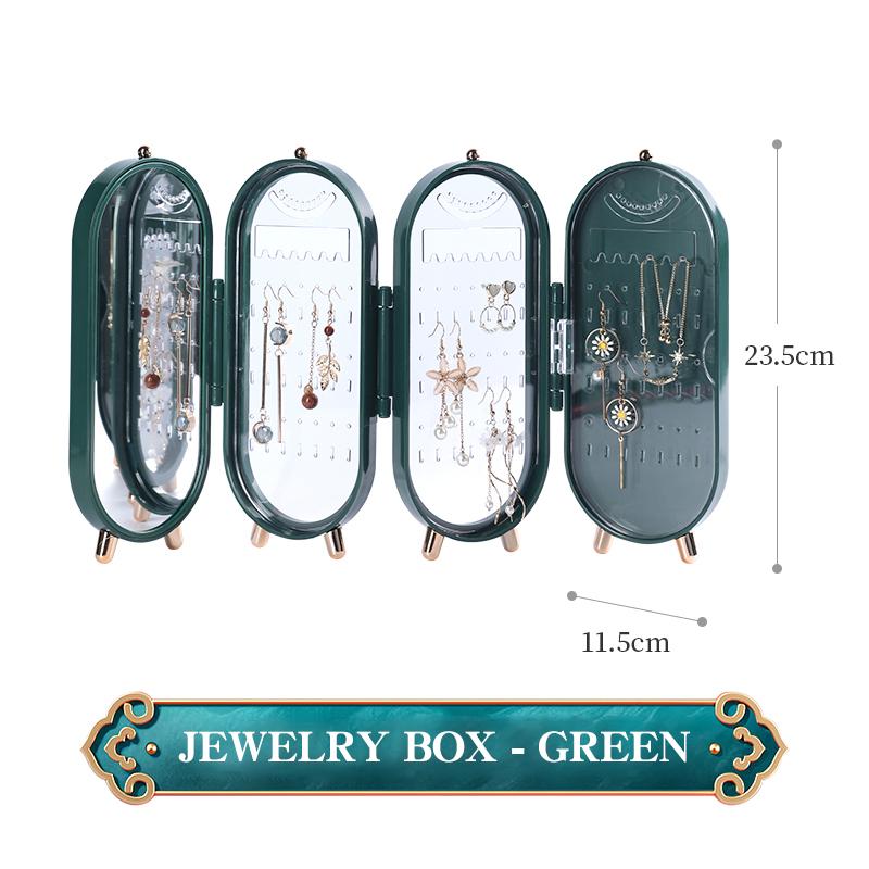 Storage Boxes & Bins Foldable Jewelry Box Household Earrings Necklace Display Stand High Capacity Luxury Retro Screen Organizer Case