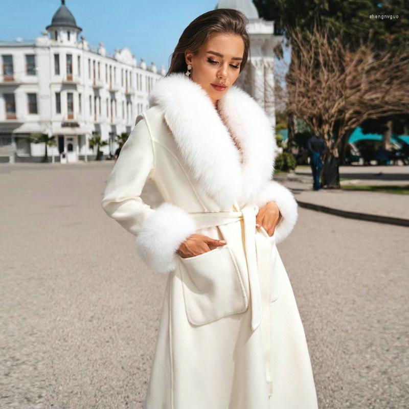 Women's Fur & Faux White Long Wool Blends Coats With Natural Lapel Collar Women Fashion Genuine Cashmere Coat Belt Slim Woman, As picture
Women's Fur & Faux White Long Wool Blends Coats With Natural Lapel Collar Women Fashion Genuine Cashmere Coat Belt Slim Woman, As picture