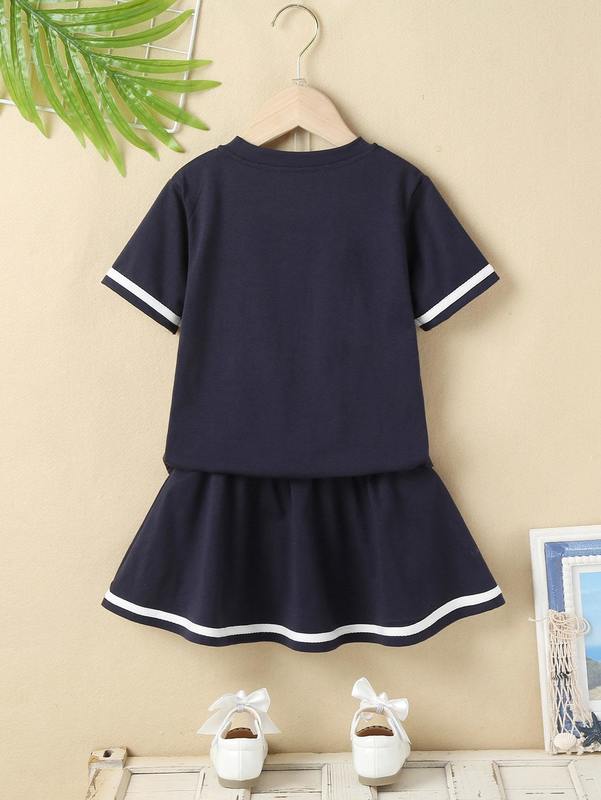 Toddler Girls Cartoon And Letter Graphic Tee & Skirt SHE