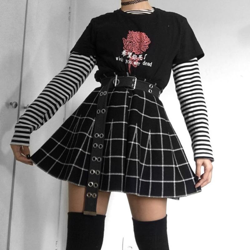 Skirts Dark Black High Waist Splicing Plaid Summer Cross Short Skirt Women Korean Gothic Sexy SkirtSkirts, 01
Skirts Dark Black High Waist Splicing Plaid Summer Cross Short Skirt Women Korean Gothic Sexy SkirtSkirts, 01