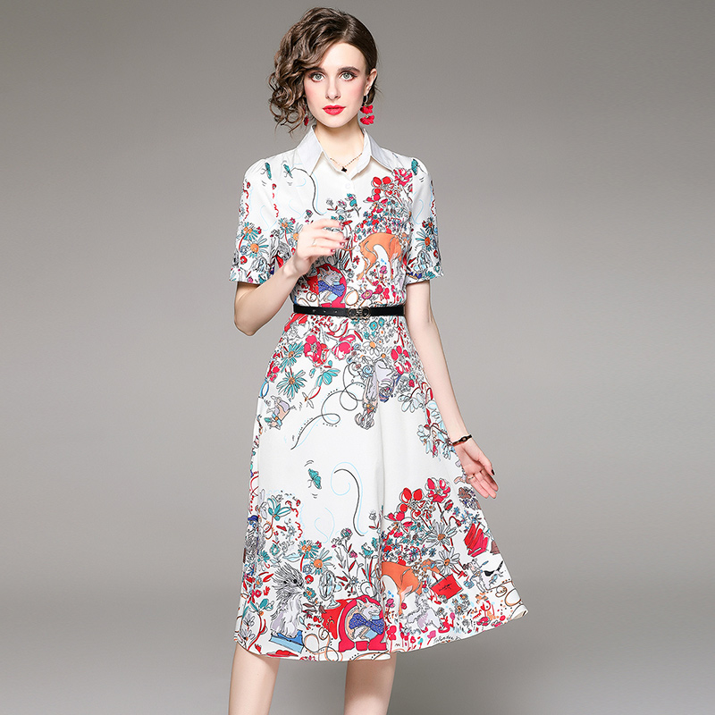 2023 Summer Shirt Neck Party Floral Dress Woman Designer Short Sleeve Single-Breasted Slim Flared A-Line Dresses Runway Women Clothes White Slim Midi Frock With Belt
2023 Summer Shirt Neck Party Floral Dress Woman Designer Short Sleeve Single-Breasted Slim Flared A-Line Dresses Runway Women Clothes White Slim Midi Frock With Belt
