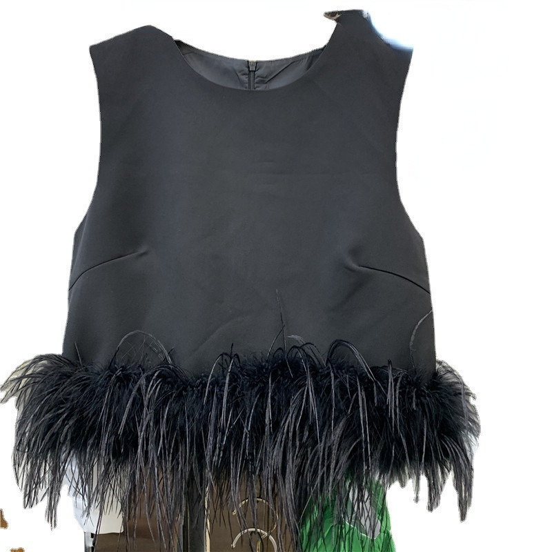 Temperament Feather Stitching Sleeveless Camisole Tank Women Autumn and Winter Sexy Crop Top Slim Fit White Black 220325