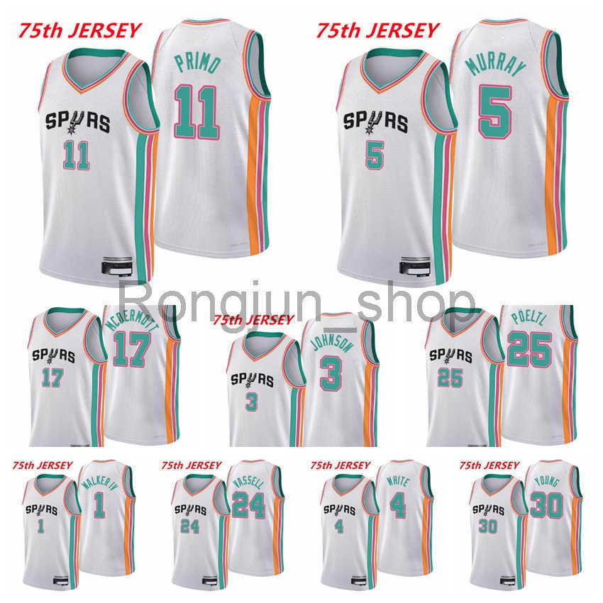 2021-22 75th Anniversary Printed Mens Basketball Joshua Primo Dejounte Murray Keldon Johnson Jakob Poeltl Devin Vassell Walker IV White, 13
2021-22 75th Anniversary Printed Mens Basketball Joshua Primo Dejounte Murray Keldon Johnson Jakob Poeltl Devin Vassell Walker IV White, 13