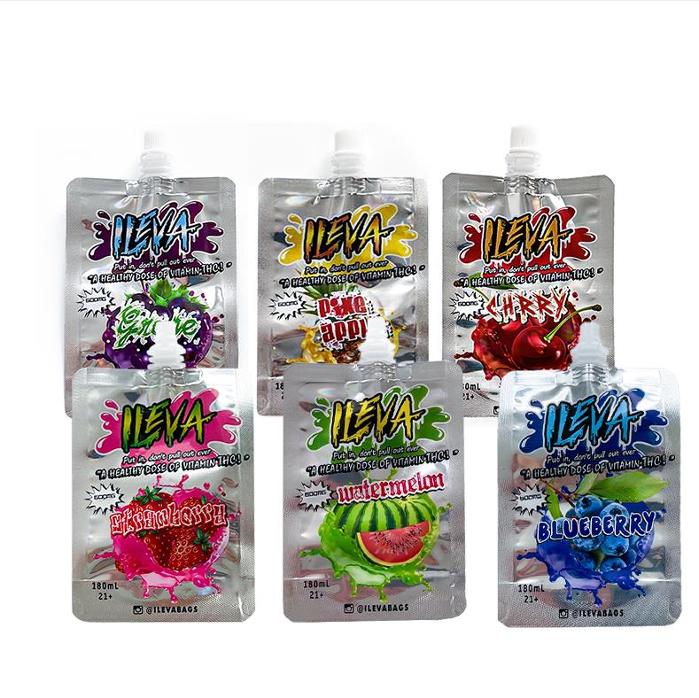 ILEVA 600mg nozzle juice edible packaging bags with bottle cap blueberry watermelon cherry grape 180ml infused beverage liquid spout top sme
ILEVA 600mg nozzle juice edible packaging bags with bottle cap blueberry watermelon cherry grape 180ml infused beverage liquid spout top sme