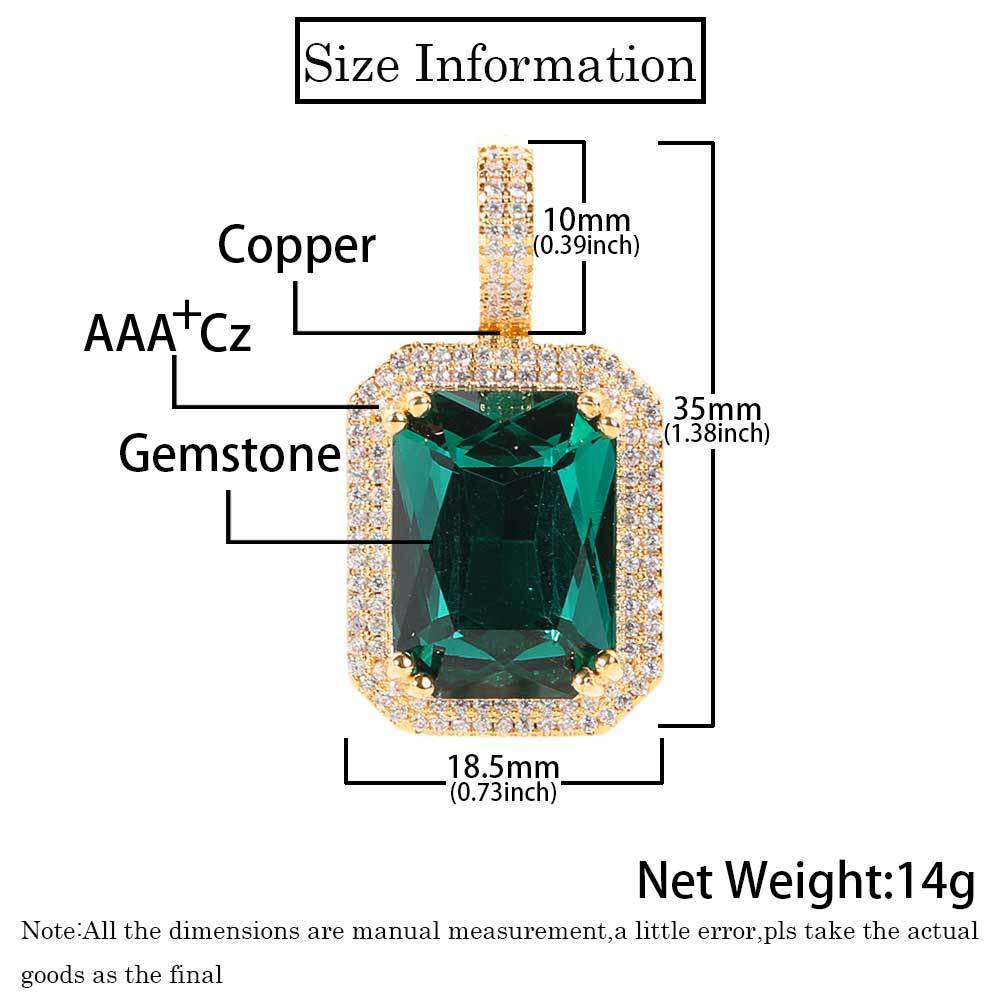 Hip Hop Women's Jewelry Solid Square Color Stone Pendant Micro Set Zircon Women's Necklace