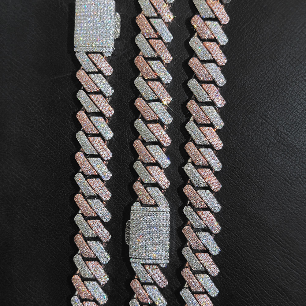 Width 20mm Bling Chains Double Gold Colors Bling moissanite Stone Miami Cuban Chain Necklace Bracelet Jewelry for Men Punk Jewelry Heavy Chains