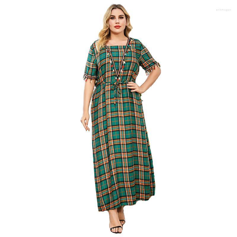 Plus Size Dresses Elegant Party Maxi Women's Clothing Robe Summer European Female Clothes Lady Wear Oversized Green Plaid Tassel Echm22
Plus Size Dresses Elegant Party Maxi Women's Clothing Robe Summer European Female Clothes Lady Wear Oversized Green Plaid Tassel Echm22