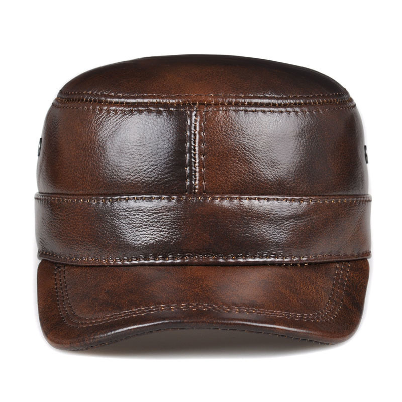 RY0108 Men Spring/Winter Genuine Leather Black/Brown Flat Baseball Caps Male 54-62 cm Customized Size Outdoor Golf Hat 220316