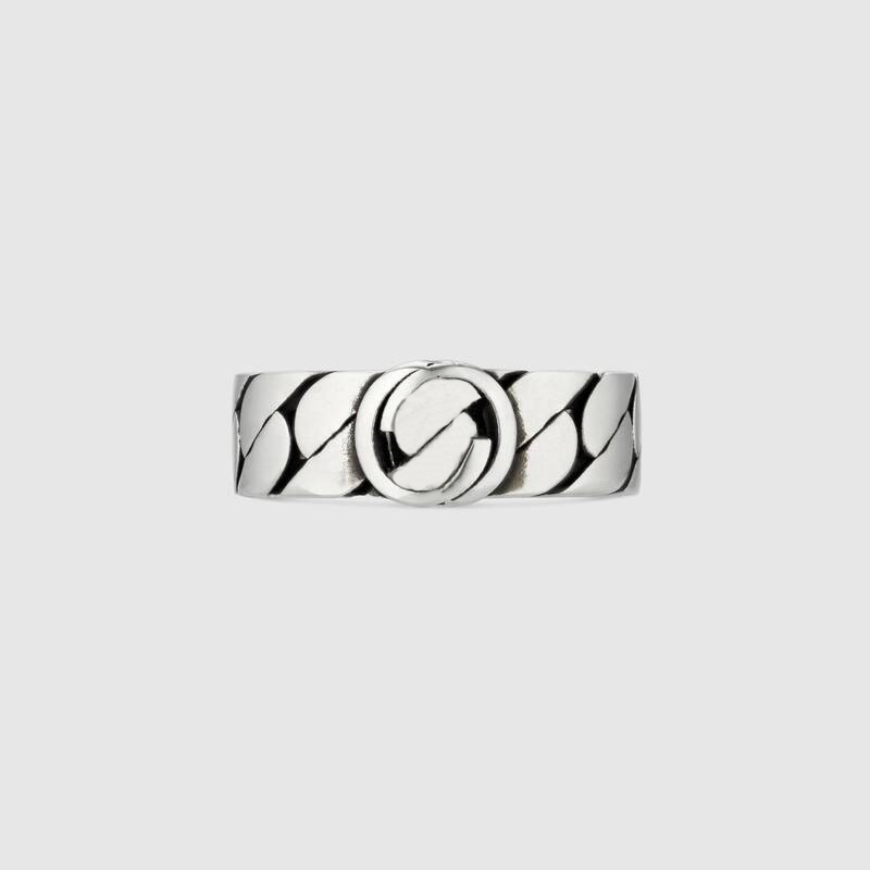 Women Men Double g Rings Thai silver New Retro Narrow Wide Version Interlocking Ring Top Quality Engagement Gift