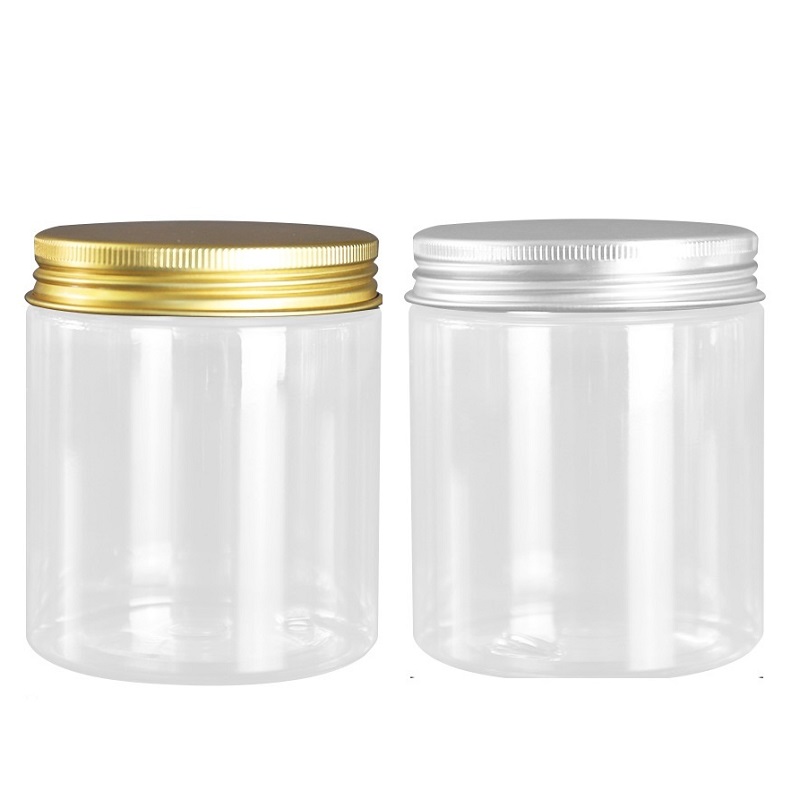 Dia.68mm PET Clear Plastic Empty Bottle Cosmetic Packaging Hair Wax Pot Plastic Cap Aluminum Lid Food Candy Flower Tea Jars Containers 150ml 200ml 250