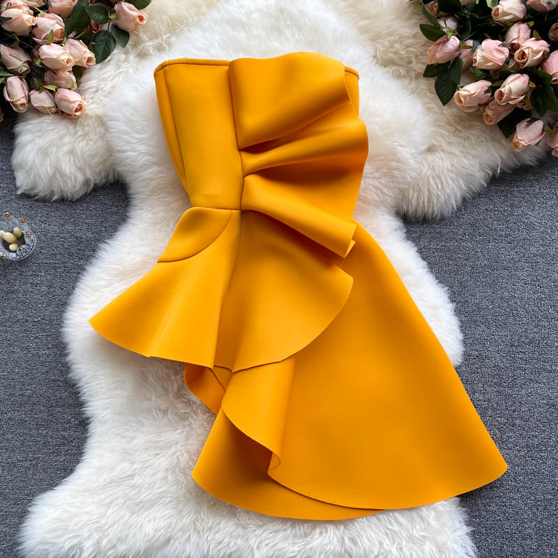 Autumn Women Fashion Women's Blouses Top Shirts Sleeveless Backless Pleated Ruffled Irregular Sexy Tuxedo Shirts Elegant Ladies Party Haut Femme 