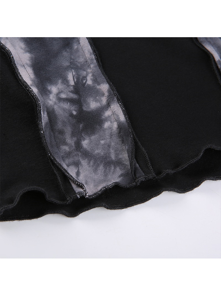 Y2K Gothic Harajuku Dark E-girl Punk Style Spring Patchwork T-shirt Tie Dye Crop Tops Hip Hop Women Long Sleeve Tee Streetwear 220411