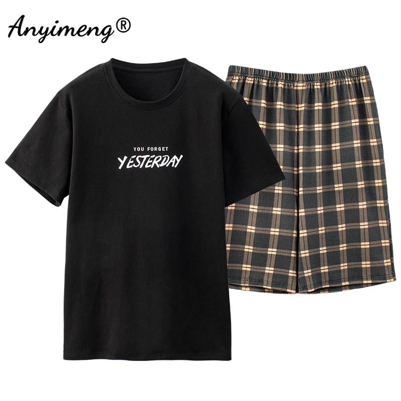 Pajamas Men Cotton Sleepwear Summer Shorts Leisure Homewear Black Color Letter Printing Pijamas Plus Size Sporty Sleep Wear 4xl 220511