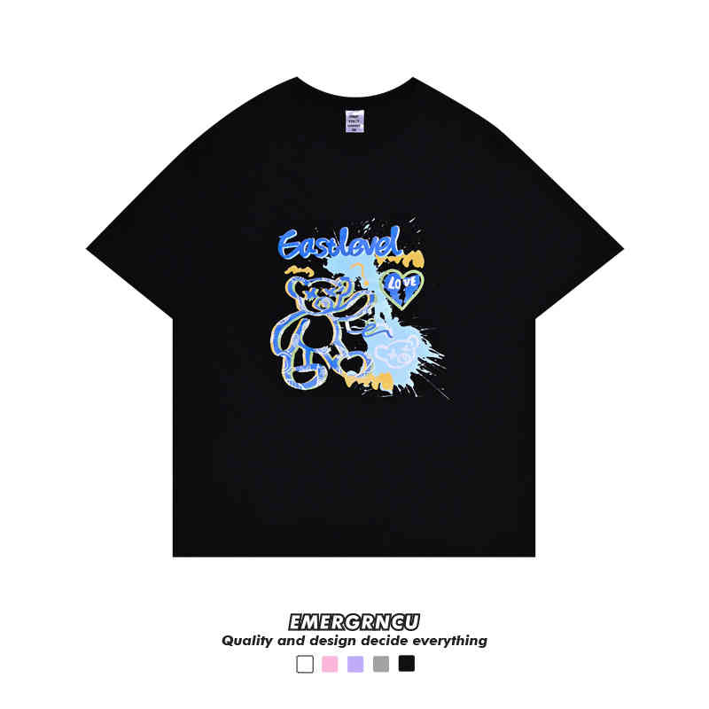 2022 spring / summer ins neutral cartoon printed cotton short sve men's and women's loose shoulder T-shirt, Pink
2022 spring / summer ins neutral cartoon printed cotton short sve men's and women's loose shoulder T-shirt, Pink