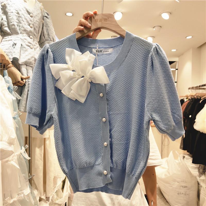 Women's Knits & Tees Summer Cardigan Women Beaded Bowknot Solid Color Thin Knitted Coat 2022Elegant V-neck Single Row Pearl Buckle Simple To, Sky blue
Women's Knits & Tees Summer Cardigan Women Beaded Bowknot Solid Color Thin Knitted Coat 2022Elegant V-neck Single Row Pearl Buckle Simple To, Sky blue