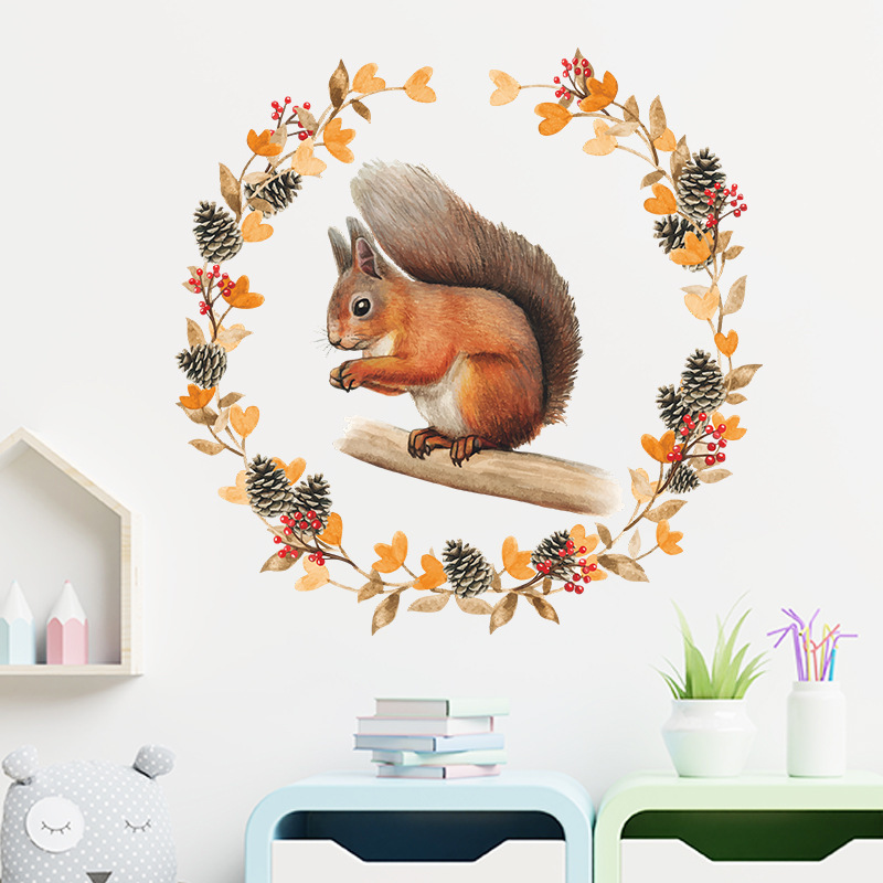 Cartoon Animals Wall Stickers Kids Rooms Squirrel Stickers Children Bedroom Living Room Home Decoration Wallpaper Nursery Decals