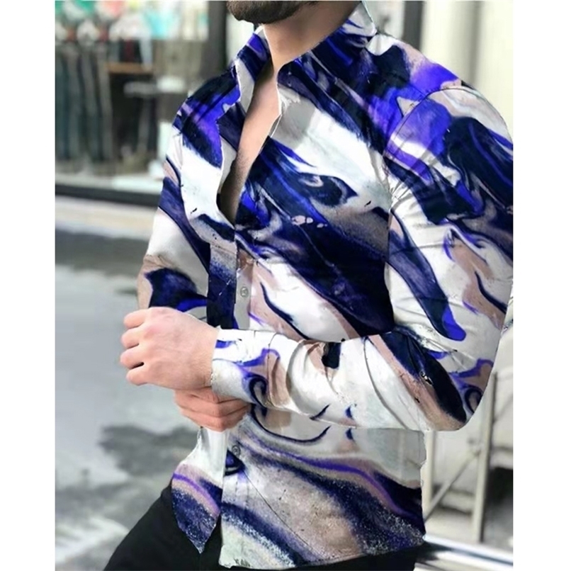 Spring Men Shirt Vintaed Color Matching Printed Long Sleeved Autumn Oversize Blouses Thin Clothing For Tees Tops 220322