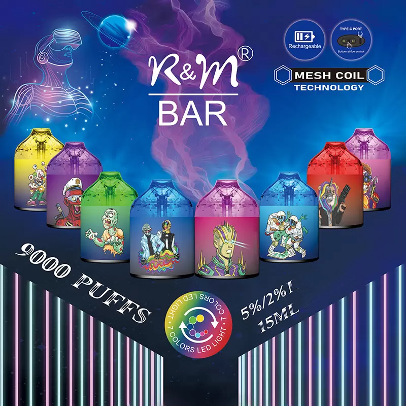 Original R&M Bar 9000 Puffs Disposable E cigarette Vape Pen 15ml Prefilled 7 Colors LED Light 2% 5% Cartridge Pod Device Mesh coil Rechargeable Airflow Control vapes
Original R&M Bar 9000 Puffs Disposable E cigarette Vape Pen 15ml Prefilled 7 Colors LED Light 2% 5% Cartridge Pod Device Mesh coil Rechargeable Airflow Control vapes