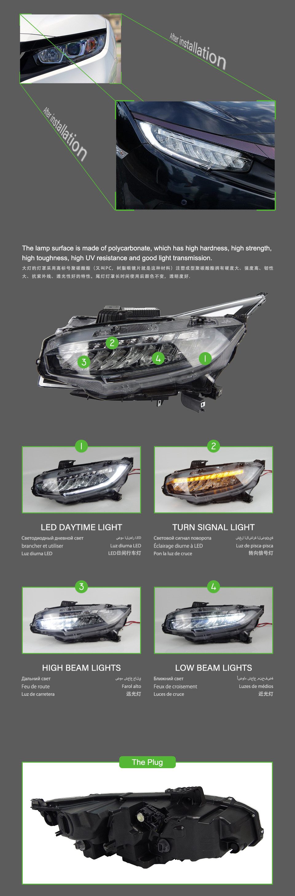 Full LED front lights For Honda CIVIC X G10 16-21 DRL Dynamic Turn Signal Headlight High Beam Lamp Projector Lens