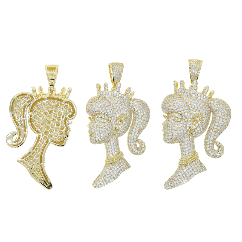 Icy Bg King Cubic Zirconia Iced Out Pendant Necklace in Gold, Sier for Women, Hip Hop Jewelry 8f25