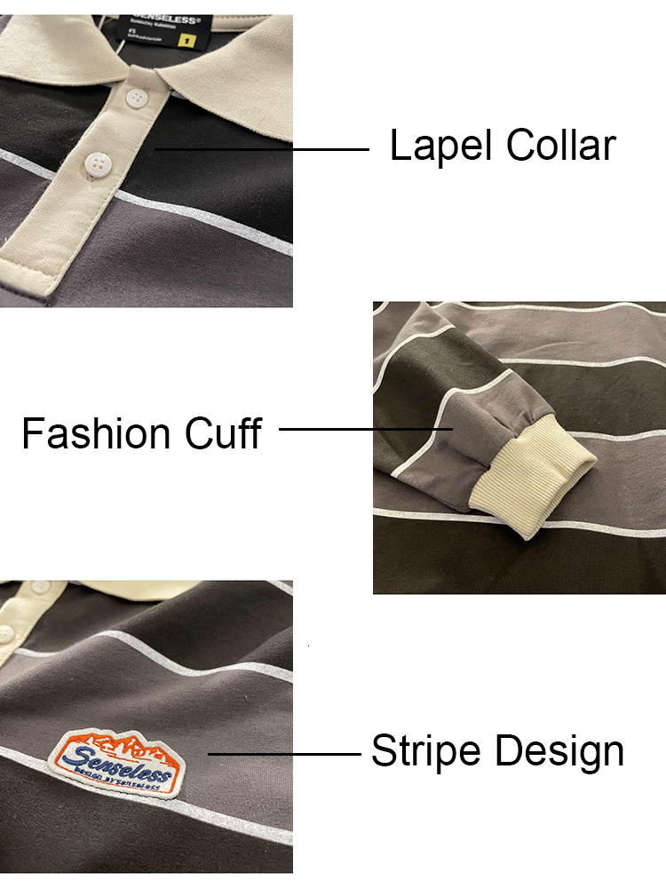 Women's TShirt Autumn Striped POLO Shirts Casual Longsleeved Women Tops Fashion Retro Loose Couple Sweatshirt Preppy Vintage Lapel 230206