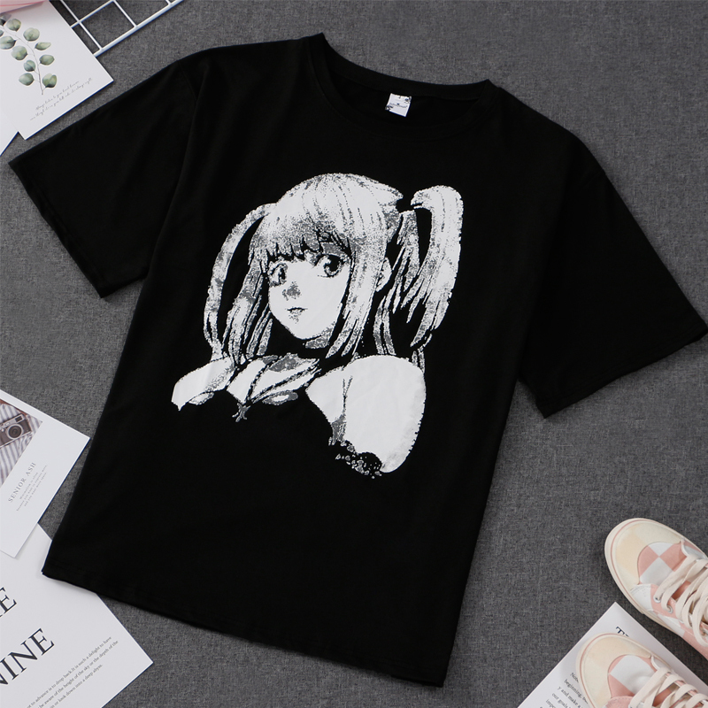QWEEK Manga Anime Print T-shirts for Women Japanese Style Black Oversized Graphic T-shirt Mall Goth Tops Dark Academia 220321