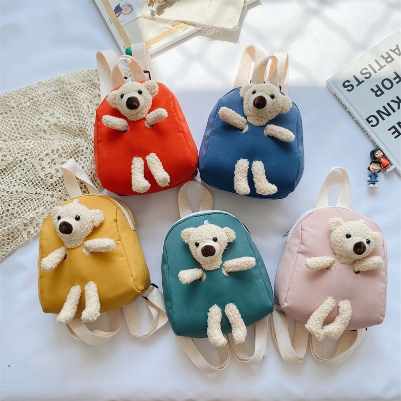 Korean Version of Children s Plush Bear Bag Backpack Cute Cartoon Small Boys and Girls Toddler School 220630